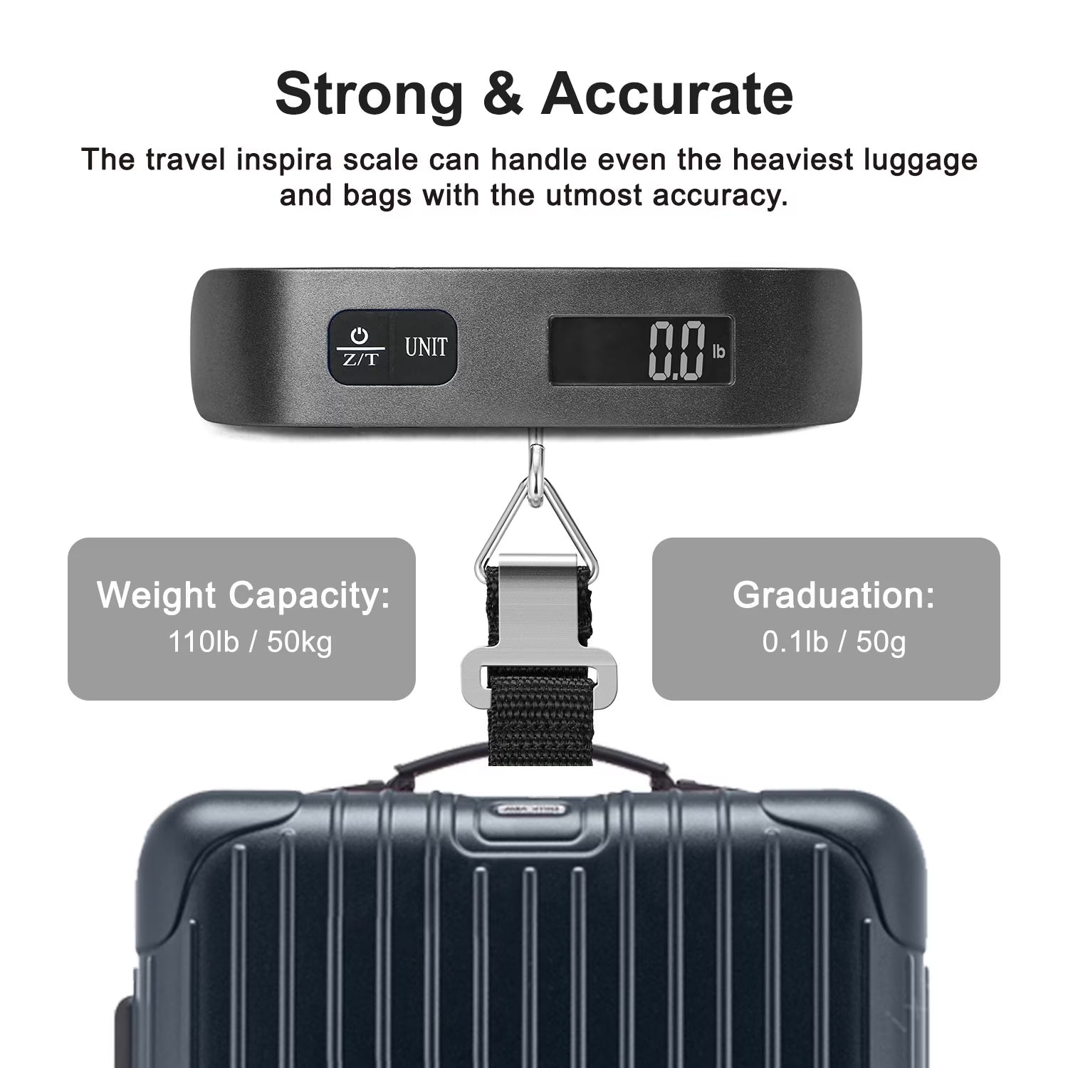 Digital Luggage Scale with Overweight Alert – Portable 110lb/50kg Travel Baggage Scale with Backlit LCD