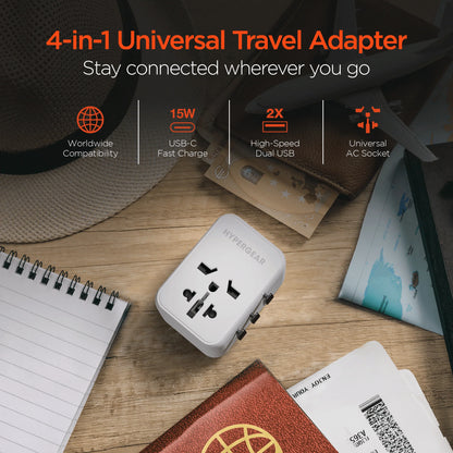 HyperGear WorldCharge Universal Travel Adapter – Worldwide Plug Adapter with USB-C Fast Charging