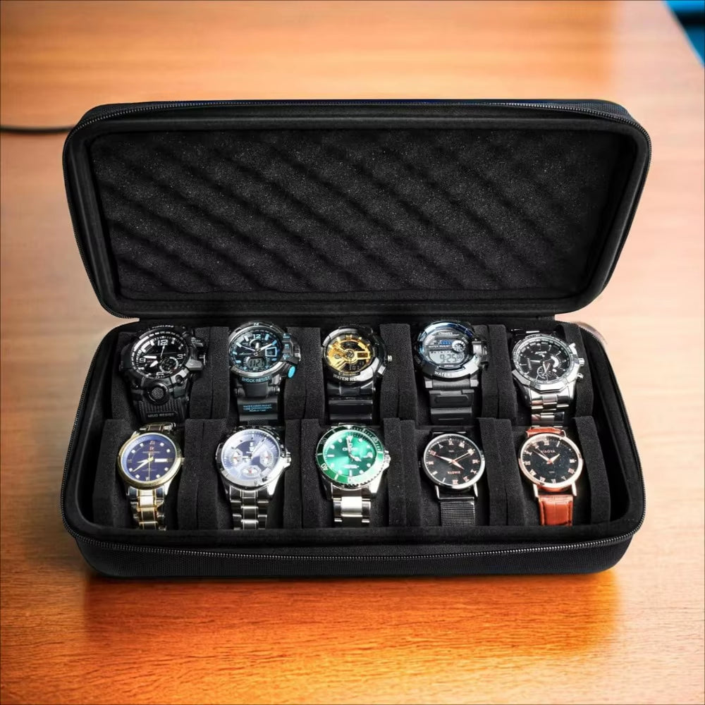 10-Slot Travel Watch Case – Shockproof Zipper Watch Organizer for Watches & Smartwatches