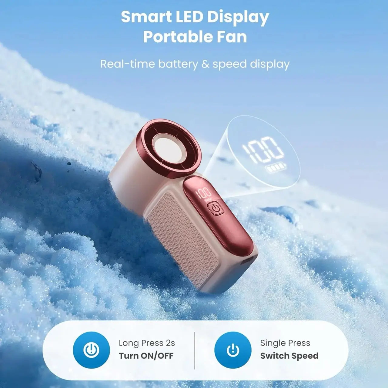 Turbo Travel Fan with LED Display – 6-Speed USB Rechargeable Pocket Cooling Fan