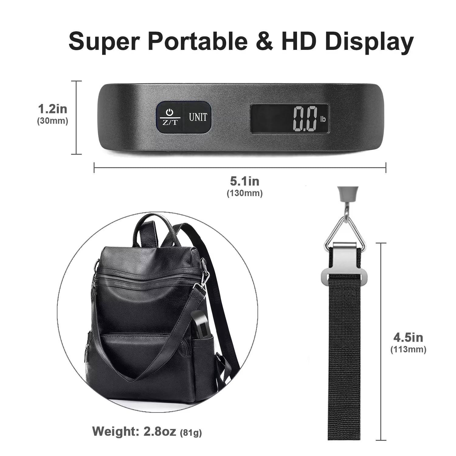 Digital Luggage Scale with Overweight Alert – Portable 110lb/50kg Travel Baggage Scale with Backlit LCD