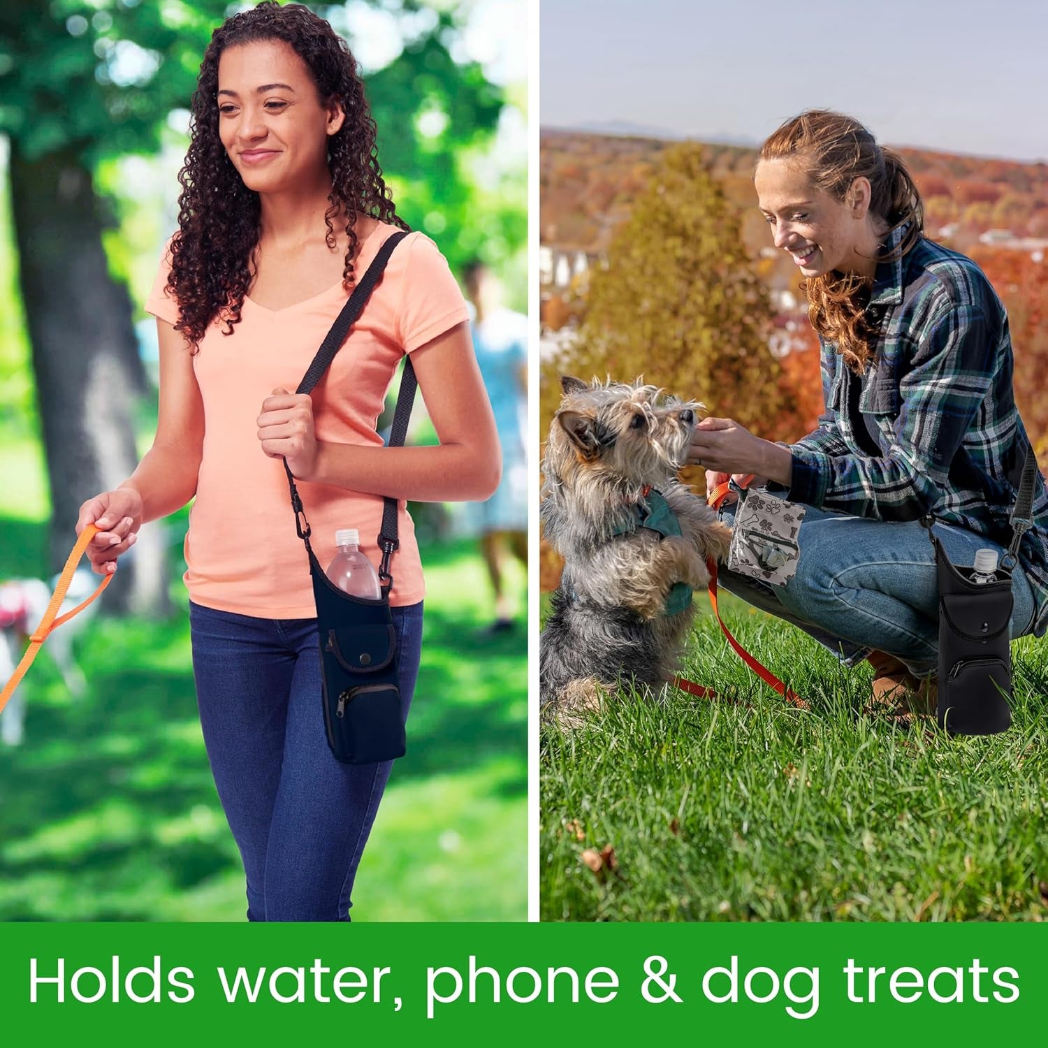 Neoprene Water Bottle Sleeve with Phone Pouch - Insulated Water Bottle Holder with Storage Pockets and Padded Strap for Walking and Hiking - Fits up to 32 Oz. Bottles