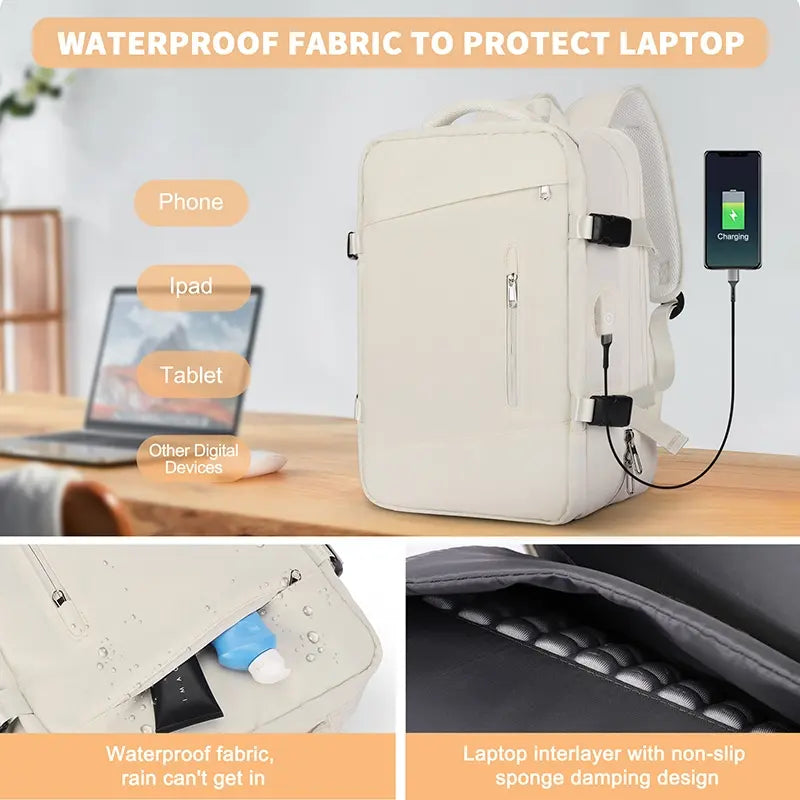 Expandable Travel Laptop Backpack for 17” Laptops – Waterproof Carry-On Business & Leisure Travel Backpack