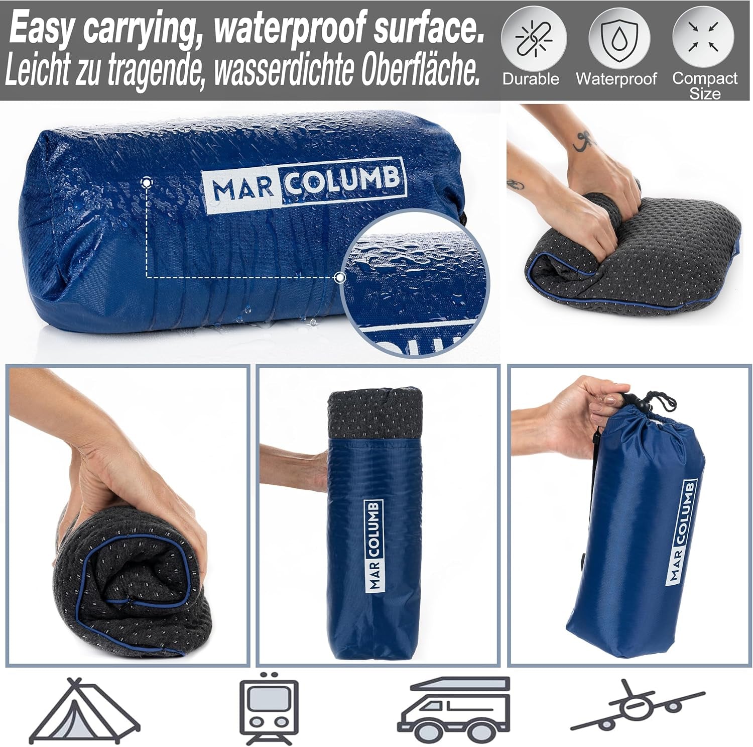 Travel & Camping Comfortable Memory Foam Pillow – Easy to Carry Portable Bag – Temperature Regulating Pillow Case - Perfect for Travelling (Grey)