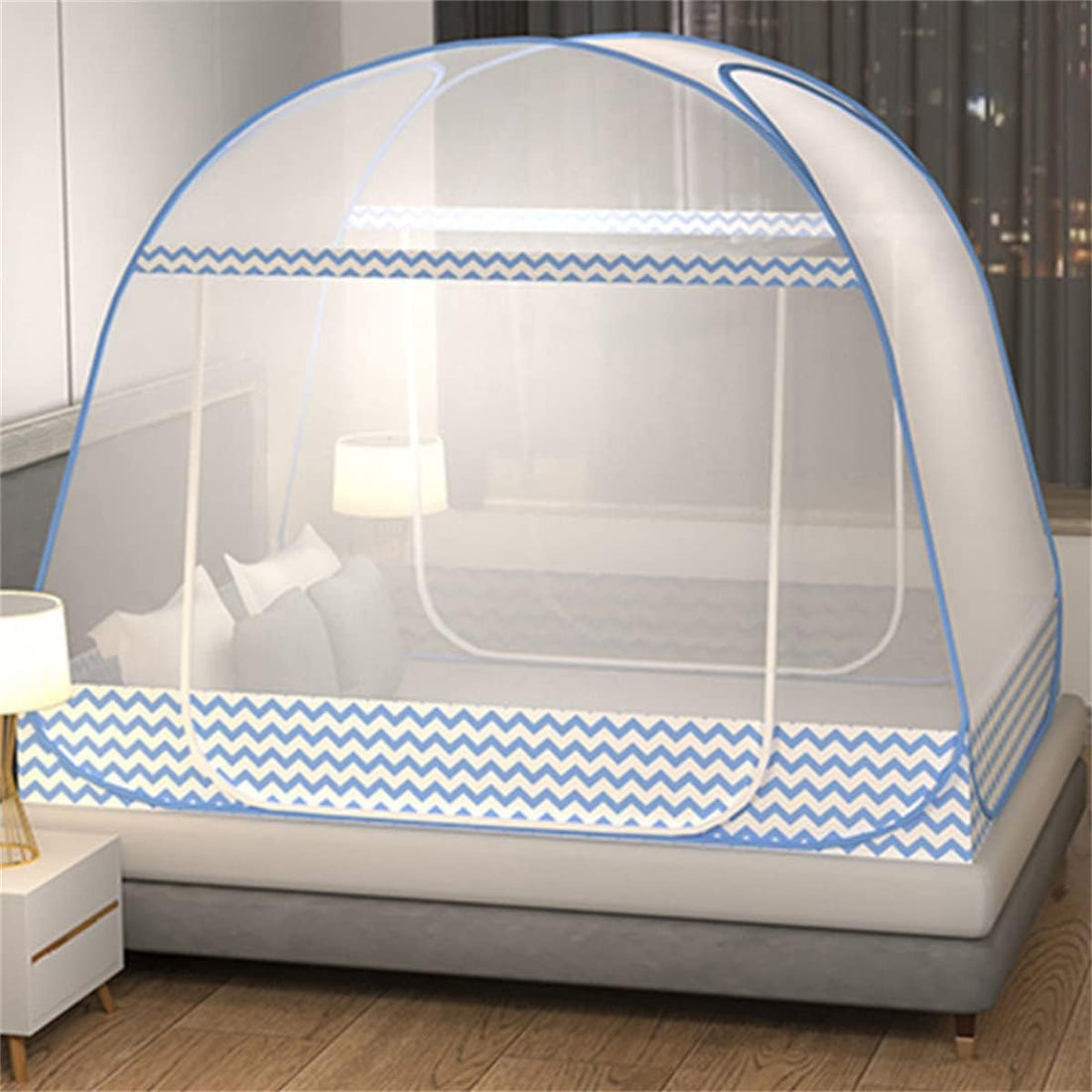 Folding Mosquito Net Tent Canopy Curtains for Beds Home Bedroom Decor (Blue, 1.5X2.0M)
