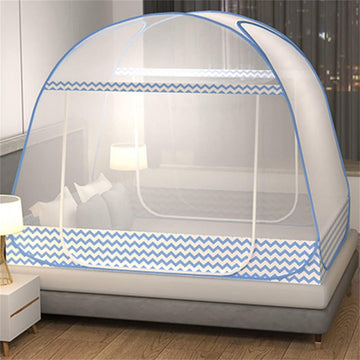 Folding Mosquito Net Tent Canopy Curtains for Beds Home Bedroom Decor (Blue, 1.5X2.0M)