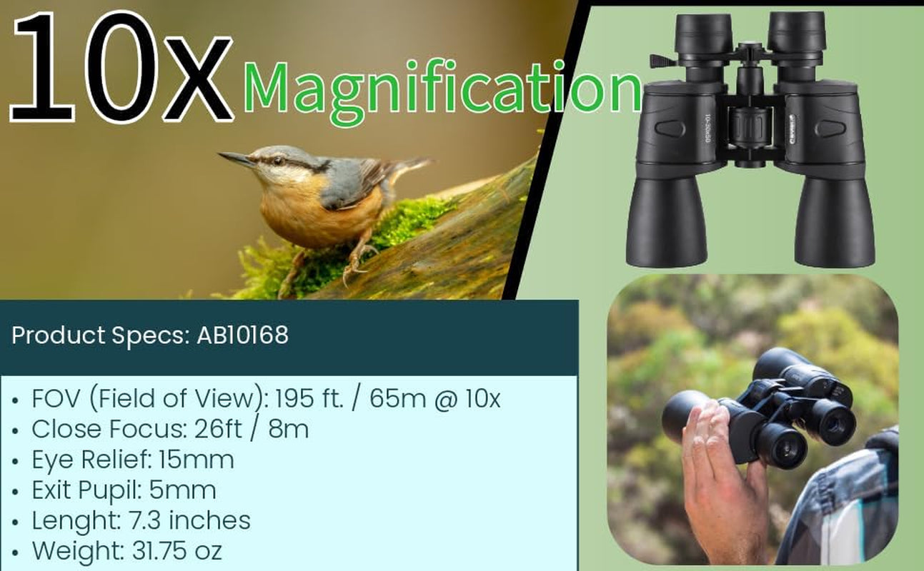 Gladiator 10-30X50 Zoom Binoculars with Tripod Adaptor for Stargazing, Birding, Hiking, Sports, Travelling, Camping