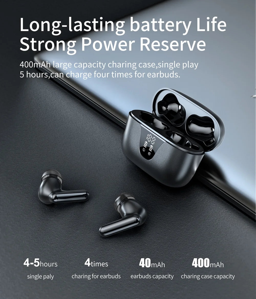 Wireless Earbuds, Bluetooth 5.3 Headphones 50H Playtime with LED Digital Display Charging Case, IPX5 Sweatproof Cordless Earphones with Microphone for Iphone Android Phone Laptop Sports