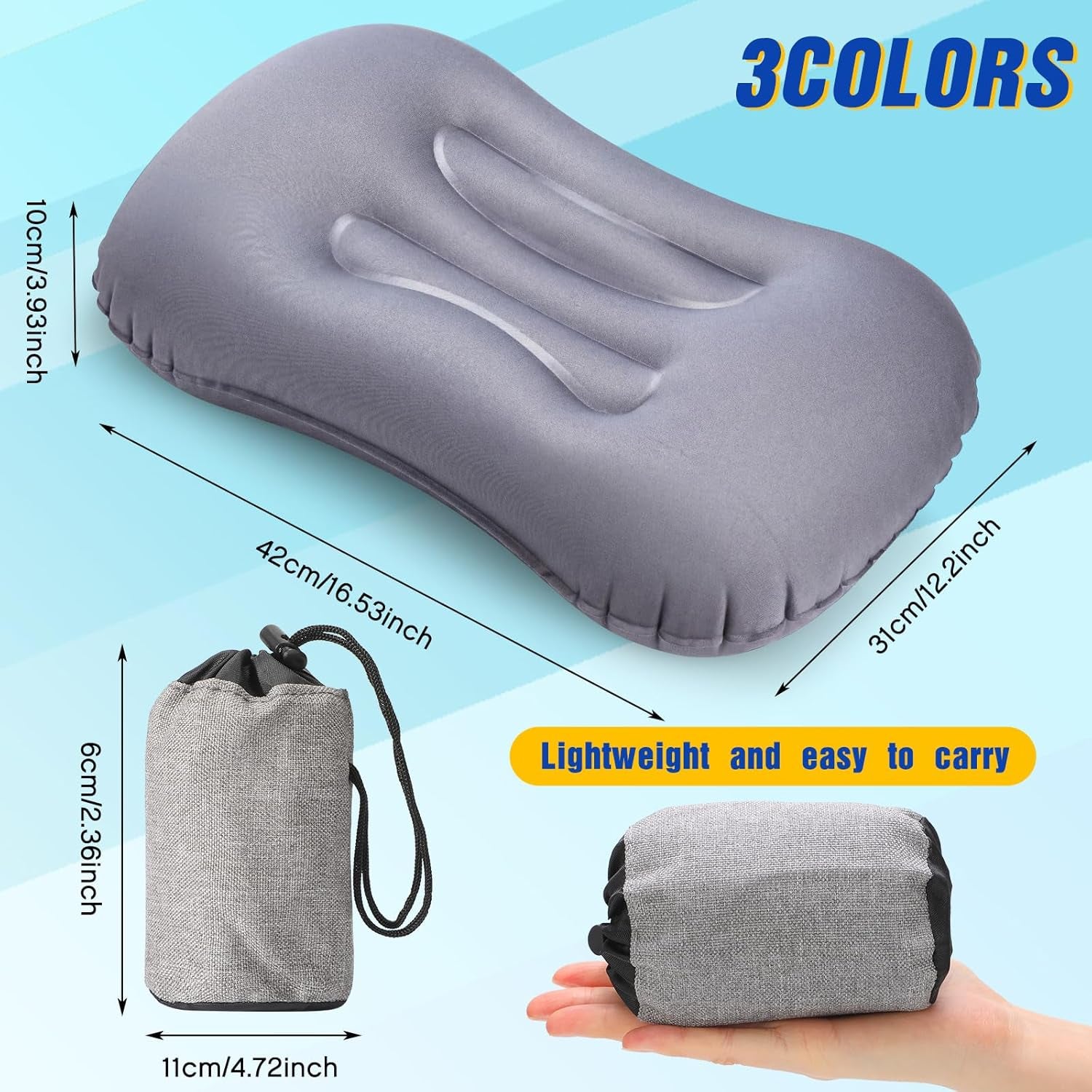 3 Pcs Inflatable Camping Travel Pillow Ultralight Inflating Pillows Lightweight Portable Backpacking Pillow for Neck Lumbar Support Camp Hiking Sleeping(Dark Gray, Black, Dark Blue)
