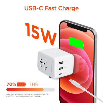 HyperGear WorldCharge Universal Travel Adapter – Worldwide Plug Adapter with USB-C Fast Charging