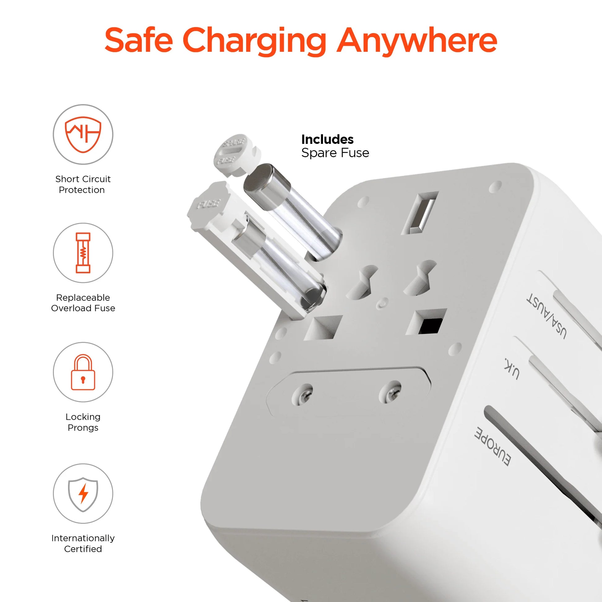 HyperGear WorldCharge Universal Travel Adapter – Worldwide Plug Adapter with USB-C Fast Charging