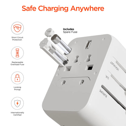 HyperGear WorldCharge Universal Travel Adapter – Worldwide Plug Adapter with USB-C Fast Charging