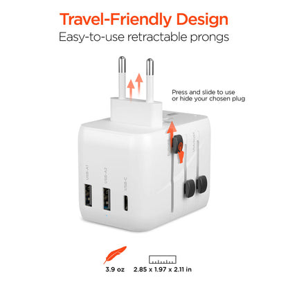 HyperGear WorldCharge Universal Travel Adapter – Worldwide Plug Adapter with USB-C Fast Charging
