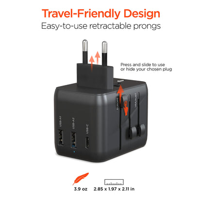 HyperGear WorldCharge Universal Travel Adapter – Worldwide Plug Adapter with USB-C Fast Charging