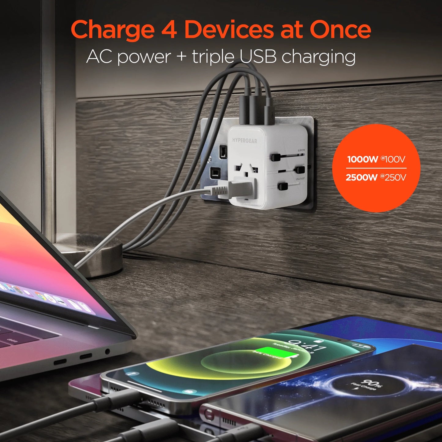HyperGear WorldCharge Universal Travel Adapter – Worldwide Plug Adapter with USB-C Fast Charging