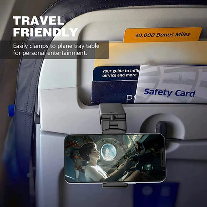 Universal Airplane Phone Holder Mount – Foldable Travel Phone Stand with Dual 360° Rotation