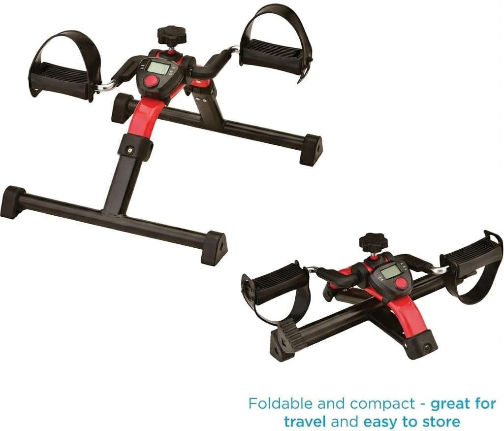 Medical Products Pedal Exerciser with Digital Display Tracker, Foldable Hand and Foot Cycle Exerciser, Great for Home, Office or Travel, Red
