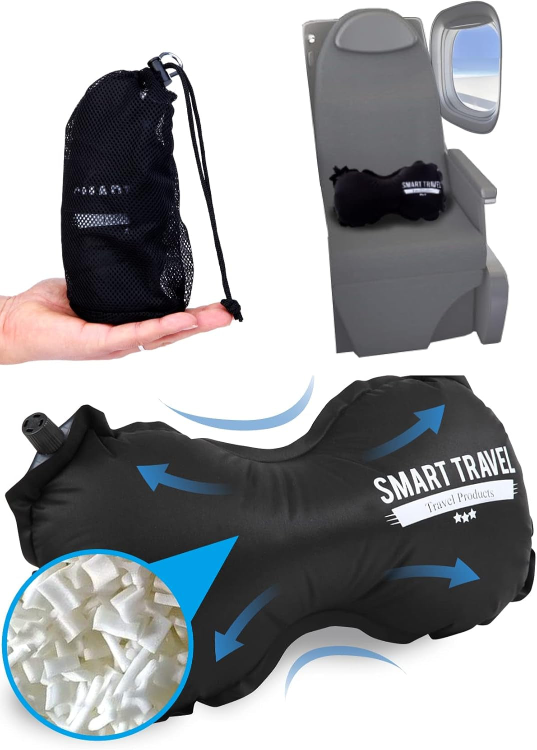 Travel Products Inflatable Travel Lumbar Pillow for Airplane Seat – Adjustable Lower Back Support Cushion for Long Flights