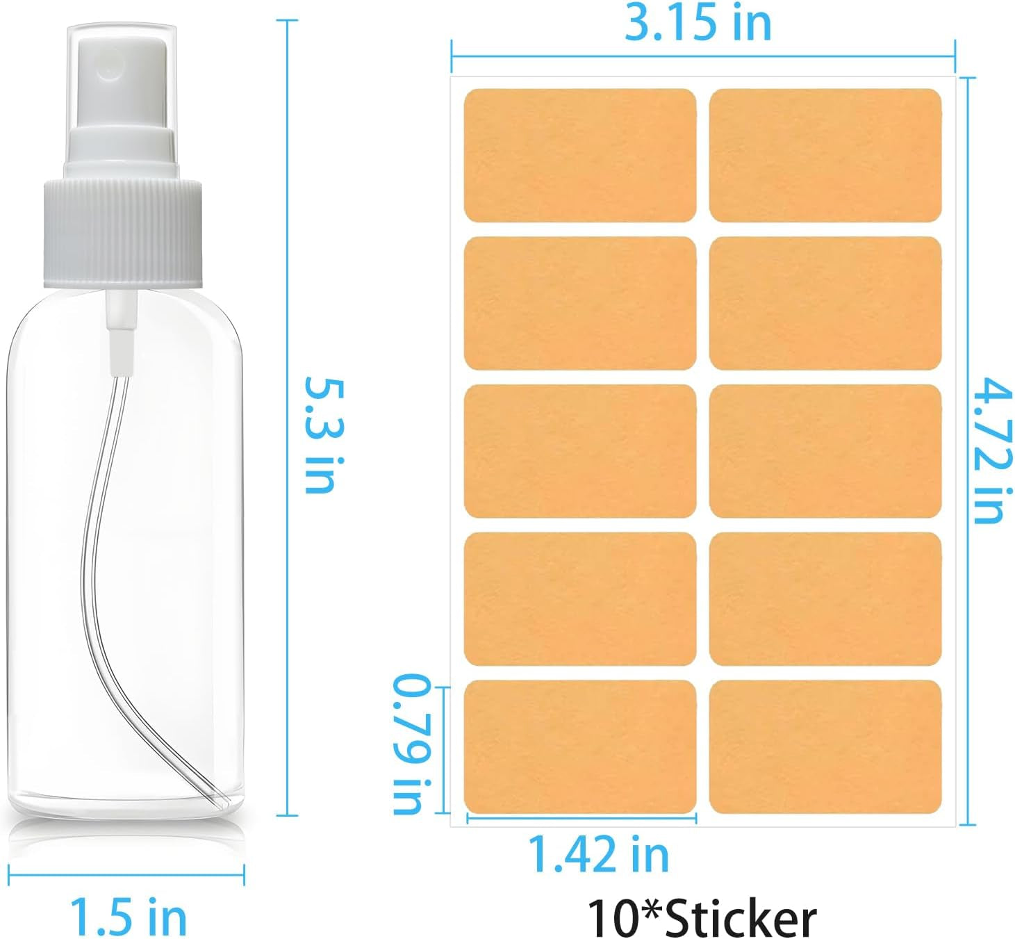 5 Pack 3.4 Oz Travel Spray Bottles TSA Approved Fine Mist Travel Size Spray Bottle for Liquids Refillable Empty Clear Plastic Bottles with Labels