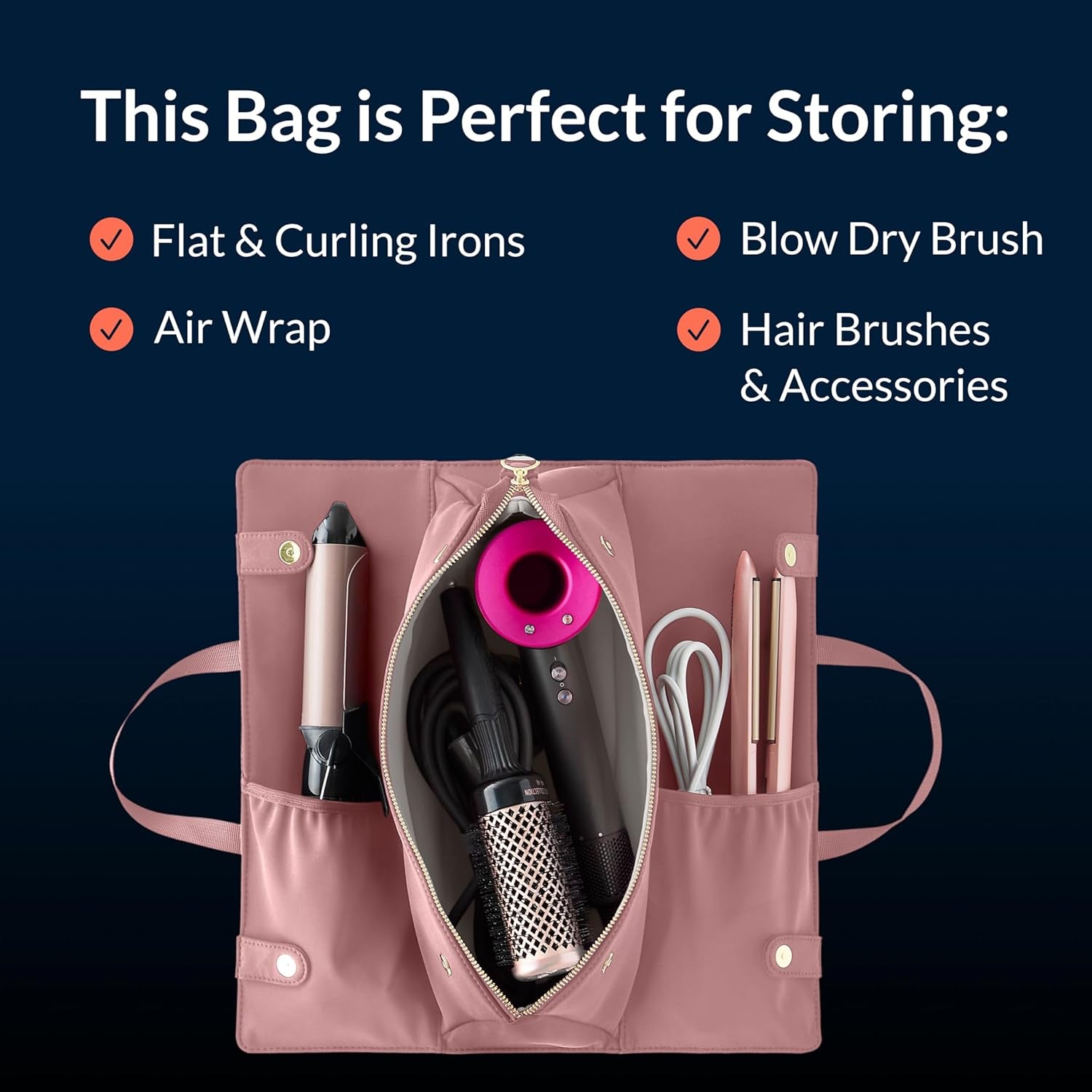 Hair Tools Bag - Oprah’S Favorite Things Winner - Neoprene Hair Tools Travel Bag & Hair Accessories Organizer Case (Mauve)