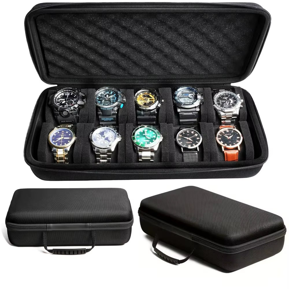 10-Slot Travel Watch Case – Shockproof Zipper Watch Organizer for Watches & Smartwatches