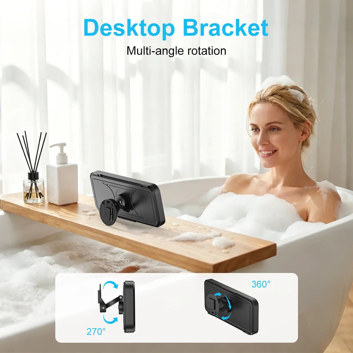 Travel Shower Phone Holder with Bluetooth Speaker – Waterproof 360° Rotating Mount for Hotels, Cruises & Vacations