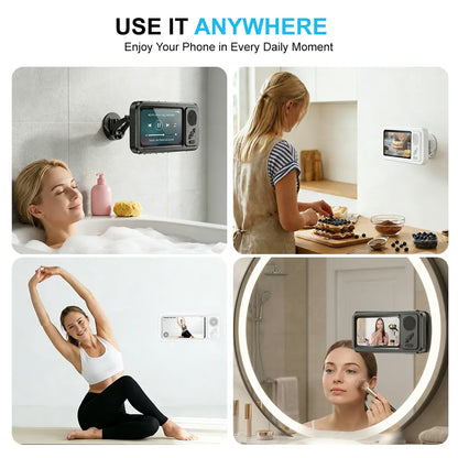 Travel Shower Phone Holder with Bluetooth Speaker – Waterproof 360° Rotating Mount for Hotels, Cruises & Vacations