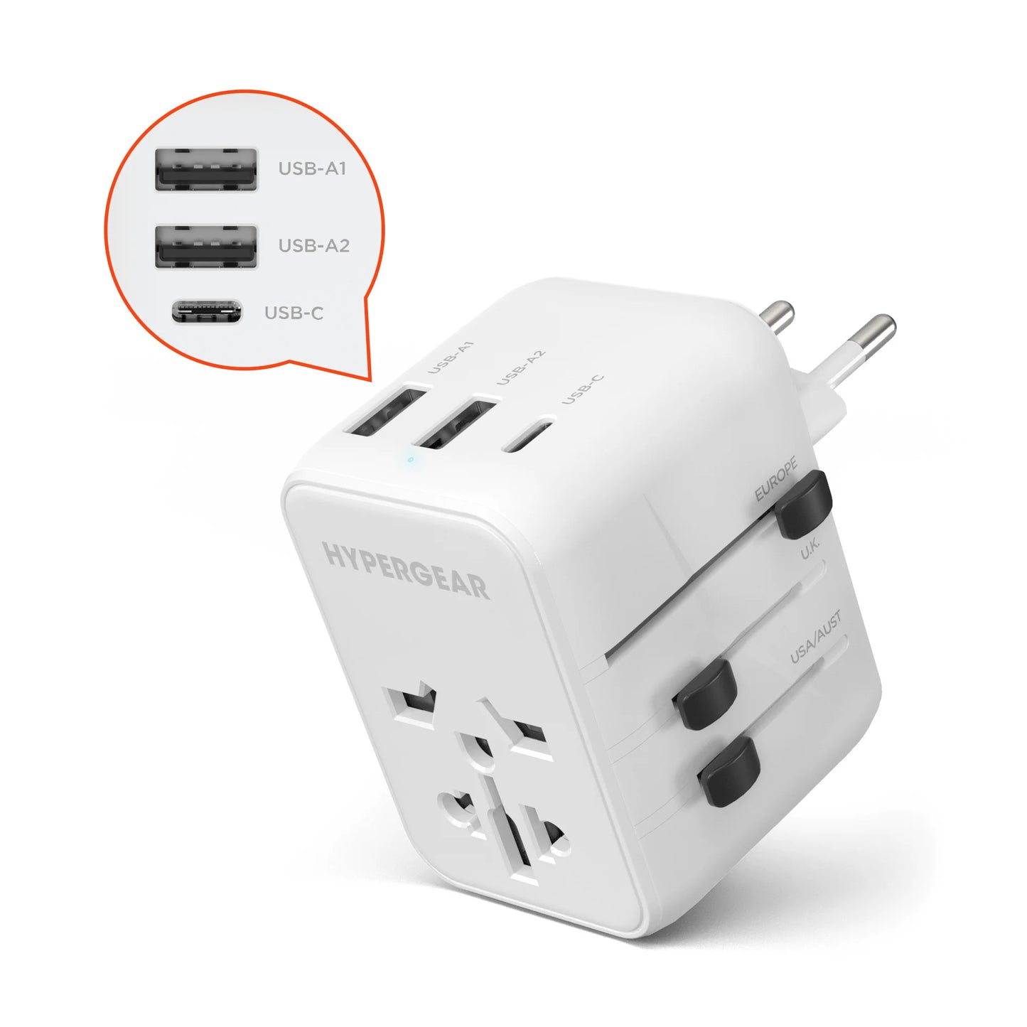 HyperGear WorldCharge Universal Travel Adapter – Worldwide Plug Adapter with USB-C Fast Charging