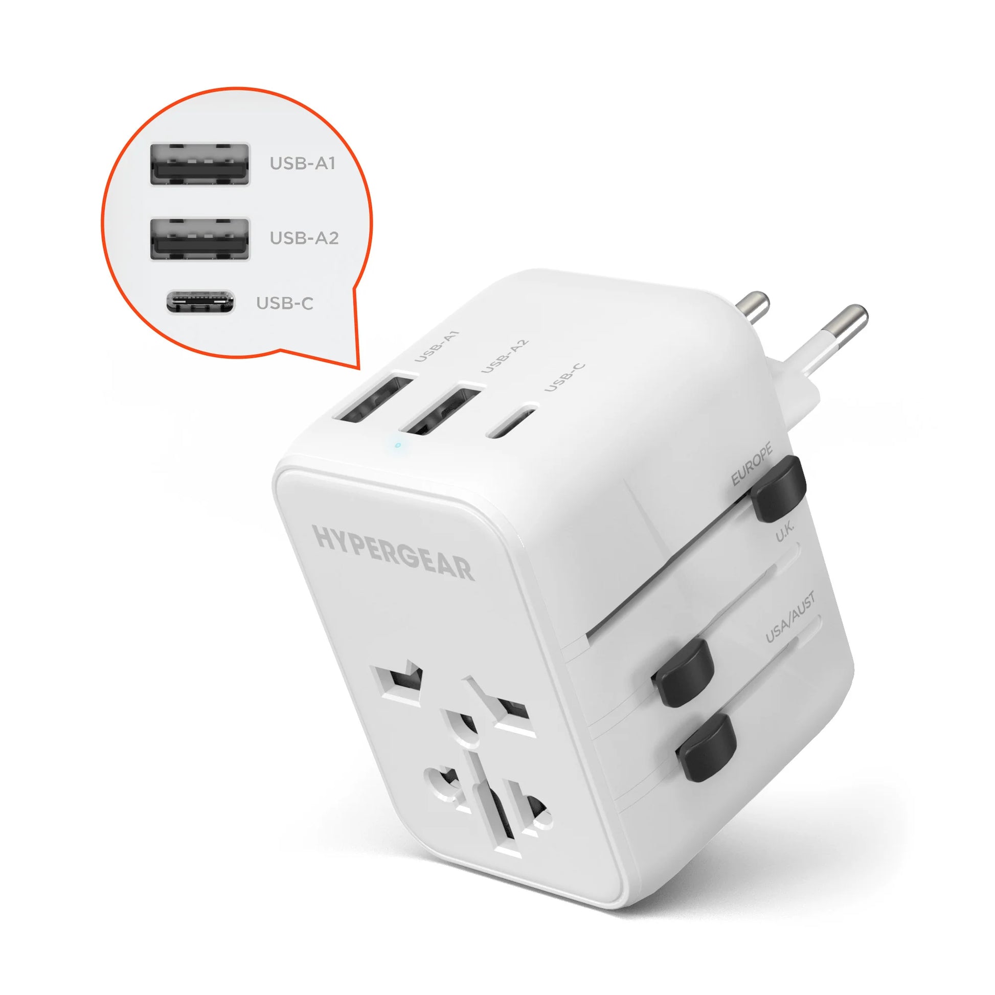 HyperGear WorldCharge Universal Travel Adapter – Worldwide Plug Adapter with USB-C Fast Charging