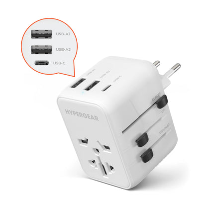 HyperGear WorldCharge Universal Travel Adapter – Worldwide Plug Adapter with USB-C Fast Charging