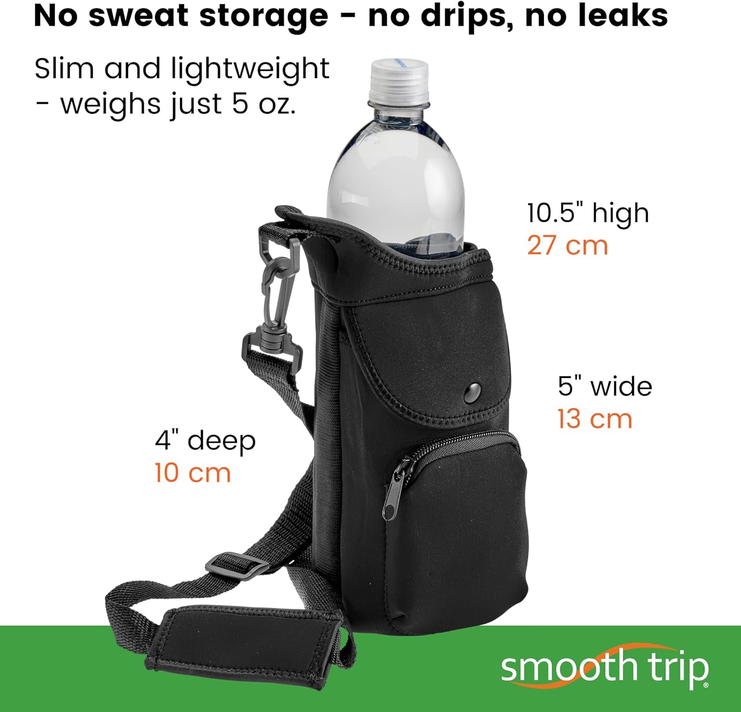 Neoprene Water Bottle Sleeve with Phone Pouch - Insulated Water Bottle Holder with Storage Pockets and Padded Strap for Walking and Hiking - Fits up to 32 Oz. Bottles