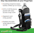 Neoprene Water Bottle Sleeve with Phone Pouch - Insulated Water Bottle Holder with Storage Pockets and Padded Strap for Walking and Hiking - Fits up to 32 Oz. Bottles