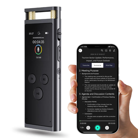 AI Voice Recorder with Transcription & Translation – 64GB Smart Dictaphone with AI Summaries & Mind Mapping