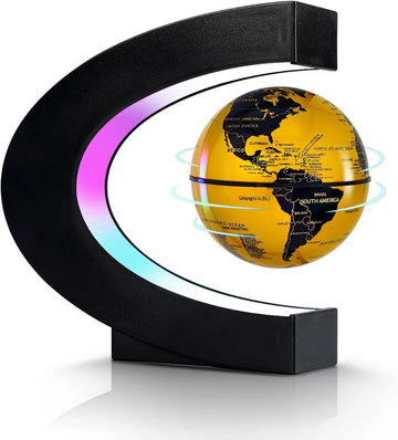 Magnetic Levitation Floating Globe, Levitating C Shape Golden Globe with LED Lights for Education Home Office Desk Decor, Holiday Anniversary Creative Gift(3.3 Inches)