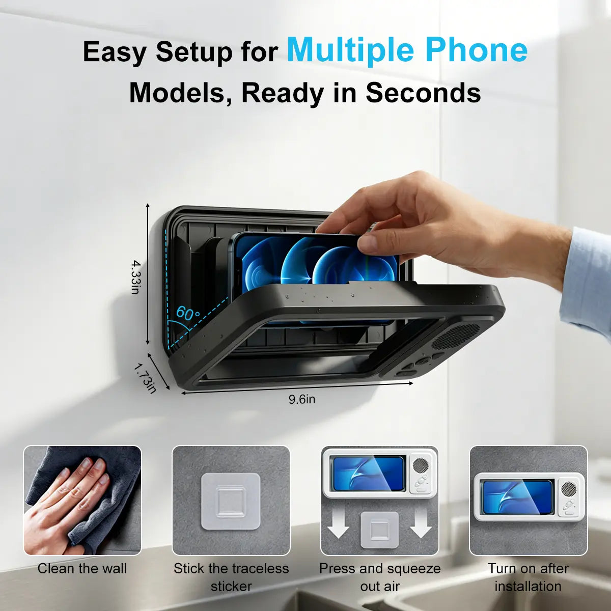 Travel Shower Phone Holder with Bluetooth Speaker – Waterproof 360° Rotating Mount for Hotels, Cruises & Vacations