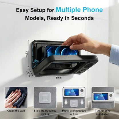Travel Shower Phone Holder with Bluetooth Speaker – Waterproof 360° Rotating Mount for Hotels, Cruises & Vacations