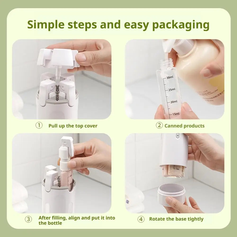 4-in-1 Portable Travel Toiletry Bottle Set – Refillable Leakproof Cosmetic Containers