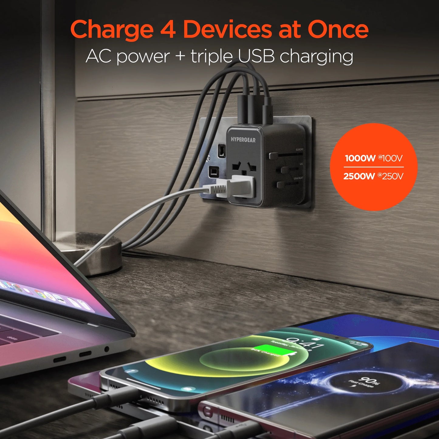HyperGear WorldCharge Universal Travel Adapter – Worldwide Plug Adapter with USB-C Fast Charging