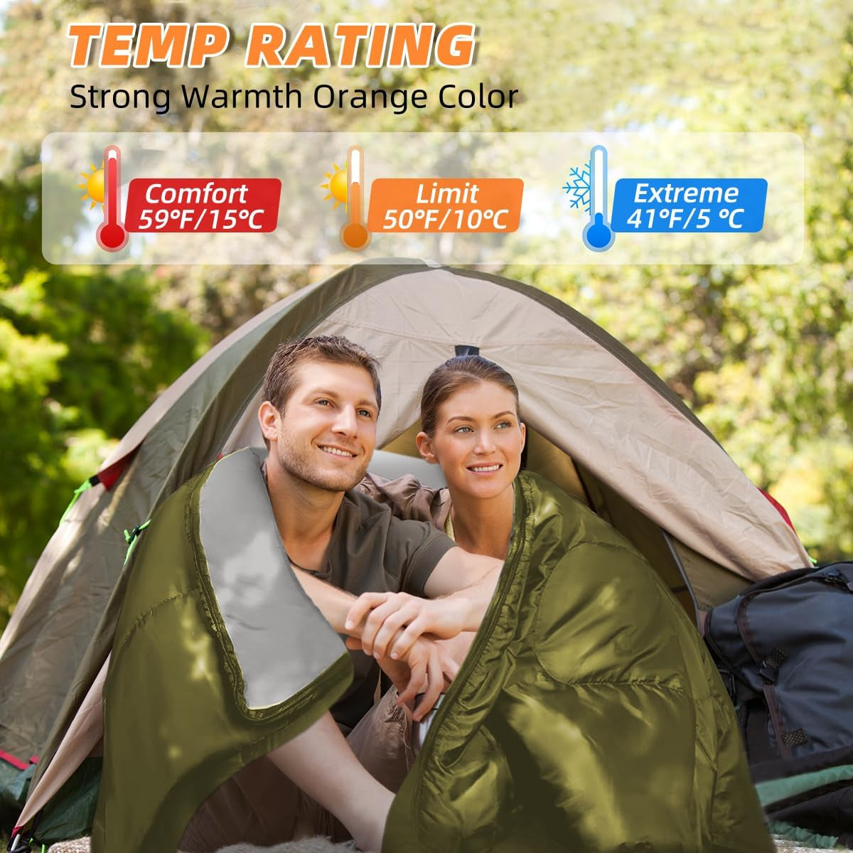 Double Sleeping Bags for Adults, 2 Person Camping Sleeping Bag for Cold & Warm Weather