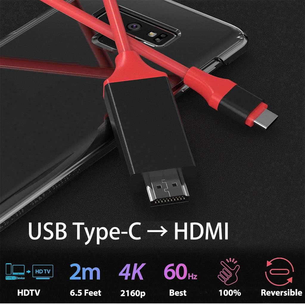 USB-C/PD 4K HDMI Cable Compatible with Google Pixel Xl/Pixel 3/Pixel 3 Xl/Pixel 3A/Pixel 4 XL with Full 2160P@30Hz, 6Ft/2M Cable [Red, Thunderbolt 3 Compatible]