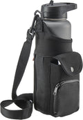 Neoprene Water Bottle Sleeve with Phone Pouch - Insulated Water Bottle Holder with Storage Pockets and Padded Strap for Walking and Hiking - Fits up to 32 Oz. Bottles