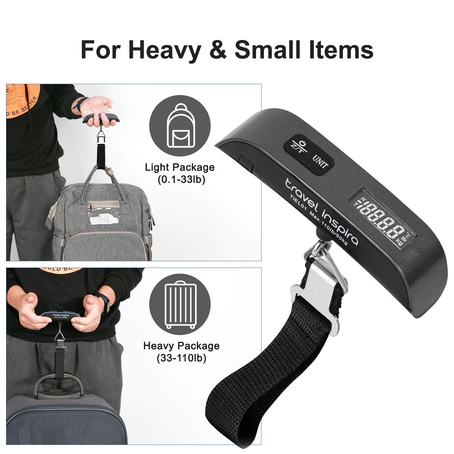 Digital Luggage Scale with Overweight Alert – Portable 110lb/50kg Travel Baggage Scale with Backlit LCD