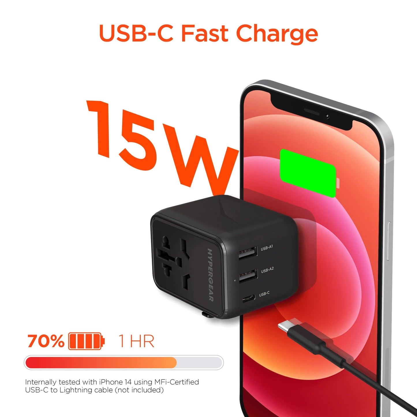 HyperGear WorldCharge Universal Travel Adapter – Worldwide Plug Adapter with USB-C Fast Charging