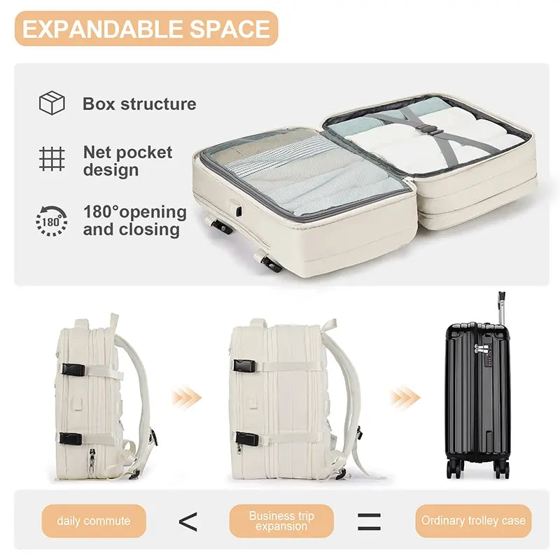 Expandable Travel Laptop Backpack for 17” Laptops – Waterproof Carry-On Business & Leisure Travel Backpack