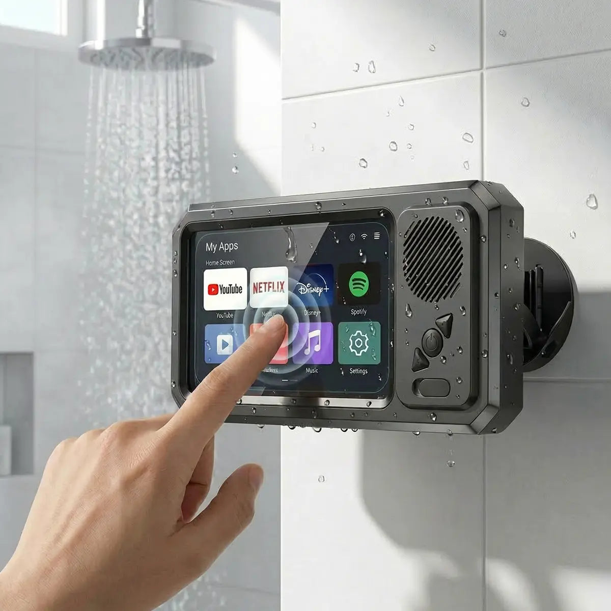 Travel Shower Phone Holder with Bluetooth Speaker – Waterproof 360° Rotating Mount for Hotels, Cruises & Vacations