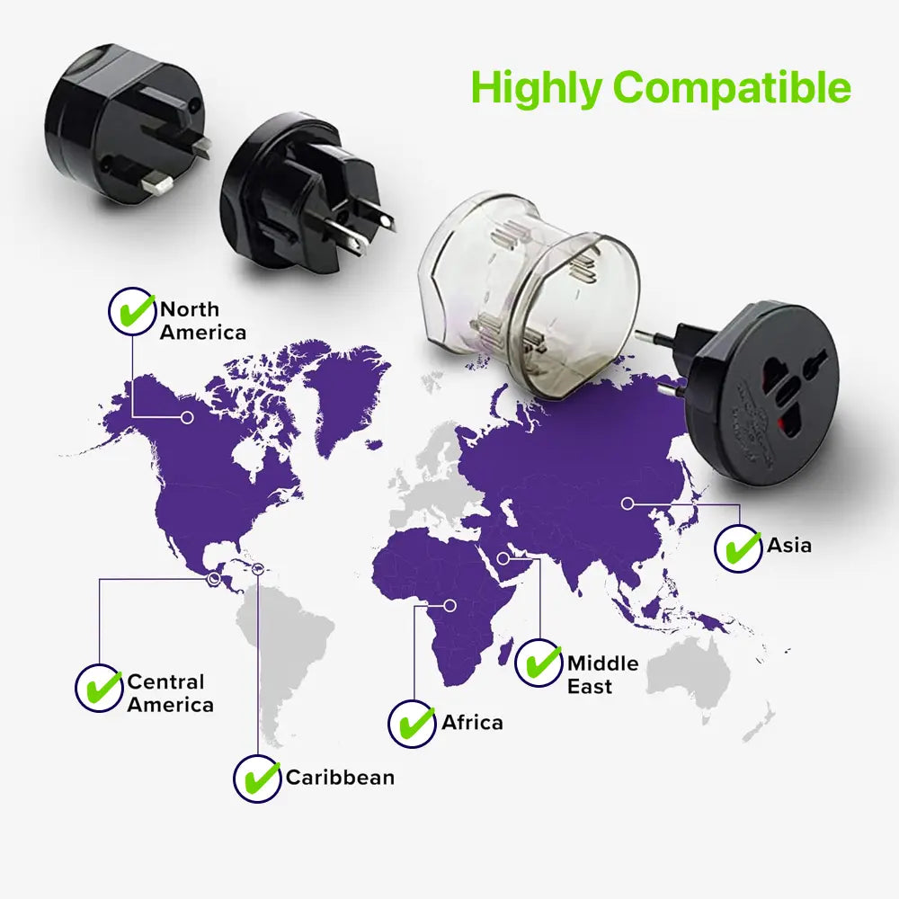     Compact Universal Travel Power Adapter - USA, EU, UK, AUS Worldwide Voltage Compatible