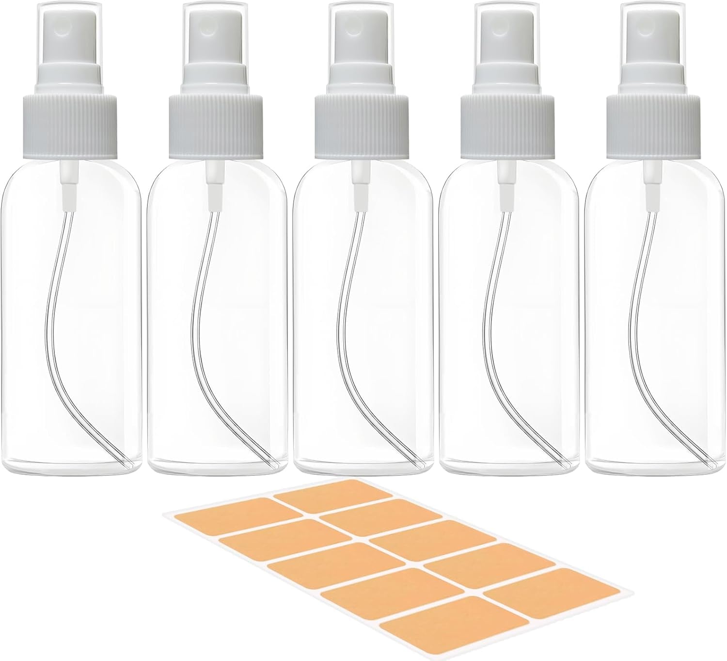 5 Pack 3.4 Oz Travel Spray Bottles TSA Approved Fine Mist Travel Size Spray Bottle for Liquids Refillable Empty Clear Plastic Bottles with Labels