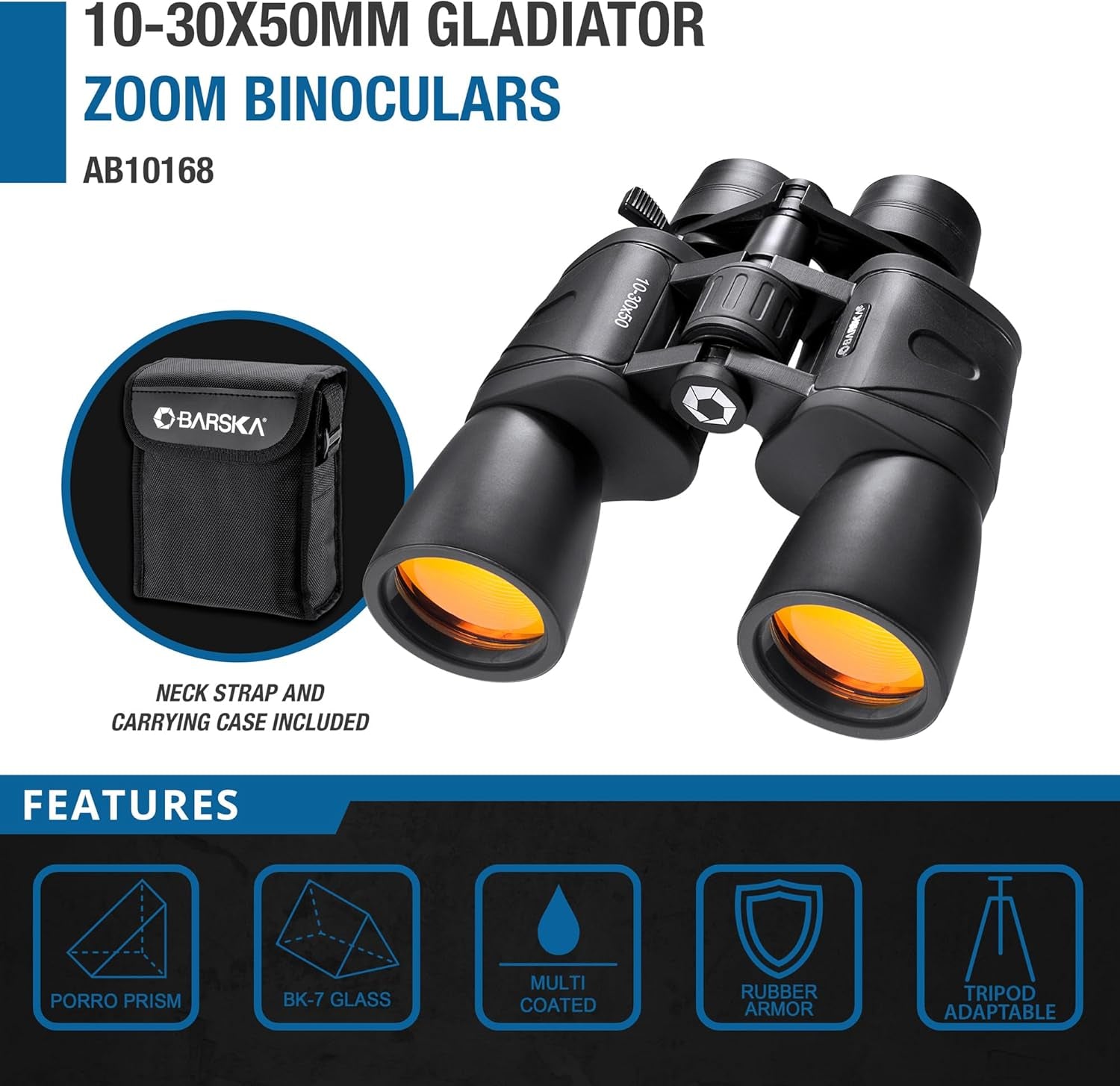 Gladiator 10-30X50 Zoom Binoculars with Tripod Adaptor for Stargazing, Birding, Hiking, Sports, Travelling, Camping