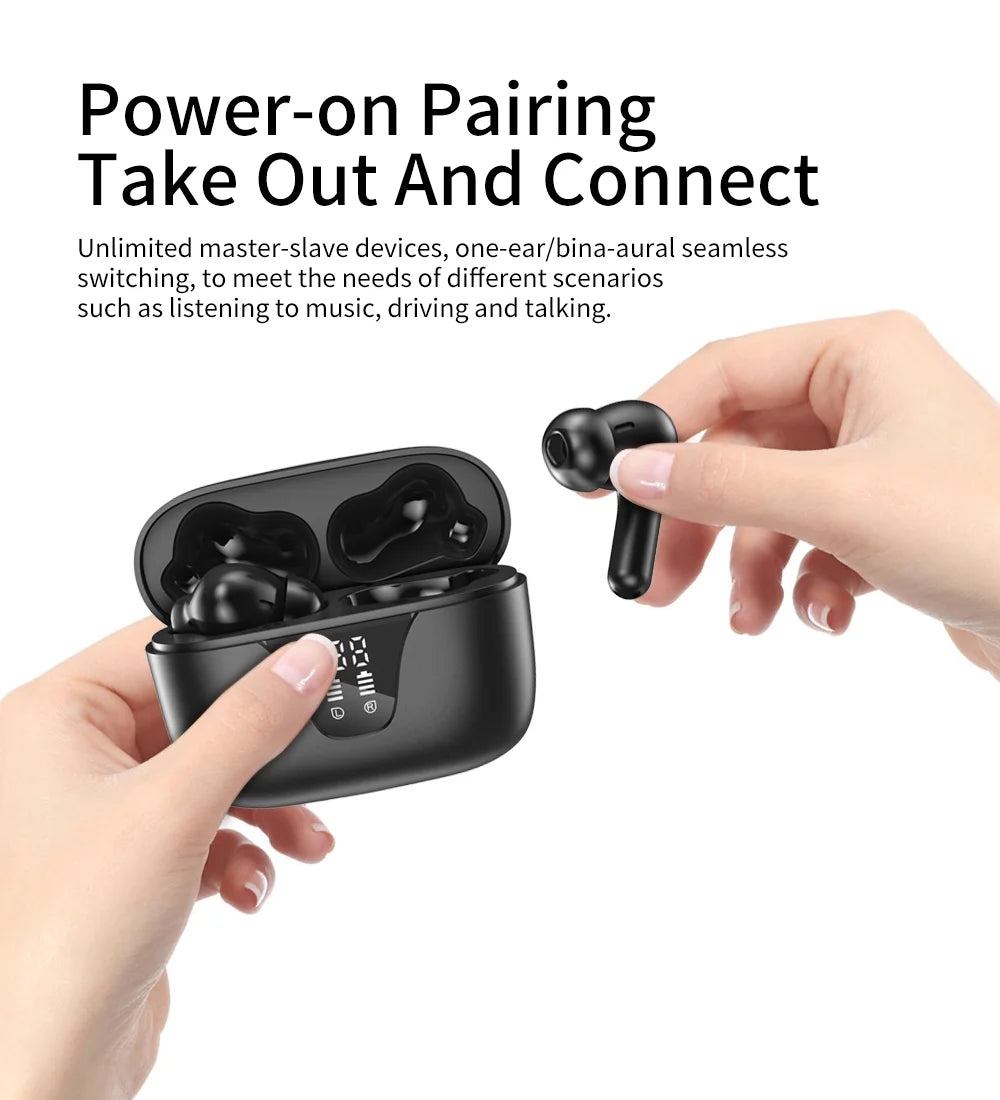 Wireless Earbuds, Bluetooth 5.3 Headphones 50H Playtime with LED Digital Display Charging Case, IPX5 Sweatproof Cordless Earphones with Microphone for Iphone Android Phone Laptop Sports