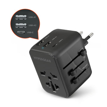 HyperGear WorldCharge Universal Travel Adapter – Worldwide Plug Adapter with USB-C Fast Charging